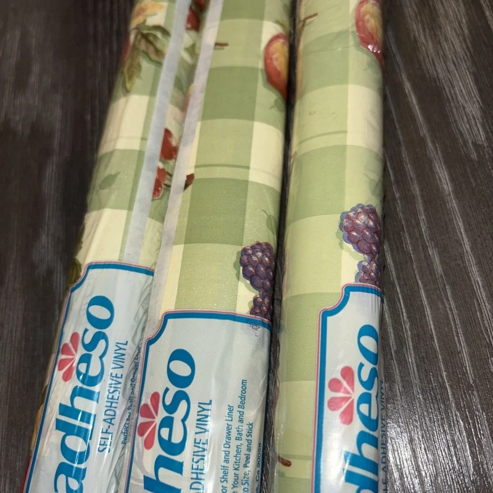 Adheso Self Adhesive Vinyl Covering‎ Fruit Apple Pear Grape Lot Of 3 1.5 Yard